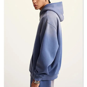 Ensemble de survêtement décontracté pour homme en coton bleu, coupe ample, couleur unie, avec sweat à capuche et pantalon à cordon de serrage, manches longues, idéal pour l'automne - Product Image 3