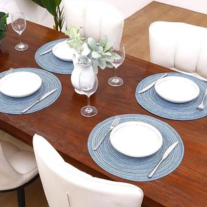 Set di 6 tovagliette rotonde intrecciate blu grigio per tavolo da cucina, tavolo da pranzo, matrimoni e feste - Product Image 4