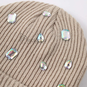 Lady Distressed Knit <b>Winter</b> Earflap Hat with 3D Embroidery Rhinestone Beaded Rabbit Hair Blended Beanie for Women Travel - Product Image 3