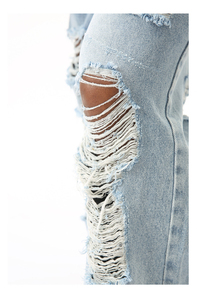 Jeans déchirés effet vieilli avec patchs personnalisés, coupe skinny, droite ou ample, style streetwear, effet empilé, denim délavé vintage, extensible - Product Image 6