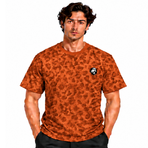Burnt Orange <b>Leopard</b> <b>Print</b> T <b>Shirt</b> Short Sleeve Casual Fashion Crew Neck Pattern Tee Soft Lightweight Streetwear Everyday Wear - Product Image 1