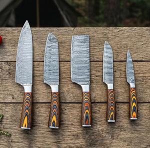 Steel Craft International Hand Forged 5-Piece Damascus Steel Chef <b>Knife</b> Set Wooden Handles <b>Sharp</b> Blades Ambidextrous - Product Image 1