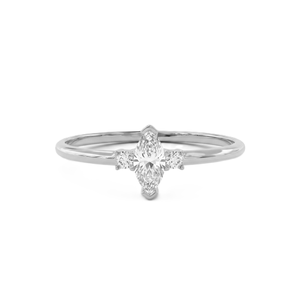 Bague de fiançailles minimaliste en or massif 14K 18K certifiée IGI avec diamants de laboratoire taille marquise et ronds, trois pierres - Product Image 3