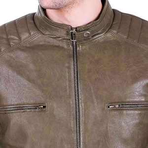 Chaqueta de cuero tipo bomber con logotipo bordado personalizado para hombre, chaqueta de cuero de gamuza color canela para hombre, manga larga - Product Image 5