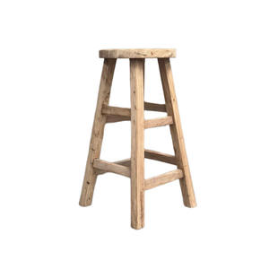 Taburete de Bar de Madera de Olmo Reciclada, Estilo Rústico Clásico Retro Vintage para Cocina Exterior - Product Image 4