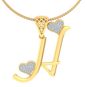 Yellow Gold Diamond Pendant With Heart Cut Diamonds Romantic Style For Women's Everyday Wear - Product Image 2