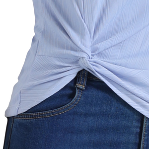 Camiseta de poliéster de la mejor calidad con marca personalizada, camiseta informal de cuello redondo y manga corta para mujer, camiseta azul ajustada para mujer - Product Image 3