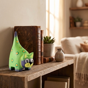 Figurine artisanale en bois d'albizia vert, queue de chat, peinte à la main, statue d'animal en bois, décoration rustique pour la maison, ornement de jardin, cadeau - Product Image 4