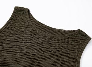 Men's Olive <b>Green</b> Striped Knitted Sleeveless <b>Tank</b> <b>Top</b> O-Neck Solid Casual Breathable Polyester Muscle Fit - Product Image 2
