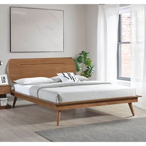 Letto matrimoniale in legno stile country casual con testiera ovale, 1 pz, design a piattaforma, per camera da letto - Product Image 1
