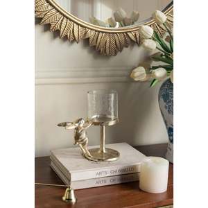 Rabbit Figural Candle <b>Stand</b> with Clear <b>Glass</b> <b>Holder</b> for Easter Home Decoration - Product Image 6