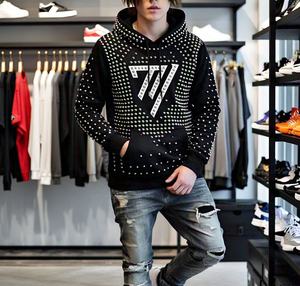 Sudadera con capucha de forro polar extragrande vintage personalizada, unisex, con bolsillo, estampado digital, lavado ácido, con pedrería, 480 g/m² de alto gramaje, 100% algodón - Product Image 2