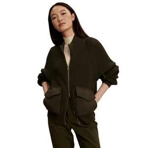 <b>Women</b> Zip Through Knit <b>Jacket</b> Textured Stitch Zip Front Long Sleeve <b>Utility</b> Pocket Casual Layering Outerwear for Everyday Wear - Product Image 3