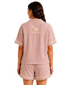 Customized Dusty Pink Women Pajama Set Short Sleeve Button <b>Down</b> Nightwear Soft Breathable Summer Sleepwear Casual Lounge Set - Product Image 2