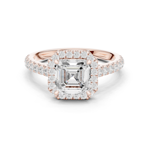 Anillo de Compromiso Moderno para Mujer, Oxidado, con Diamante Cultivado en Laboratorio de Corte Asscher Brillante, Banda Pavé, Hecho de Oro Rosa de 14k de Lujo - Product Image 1