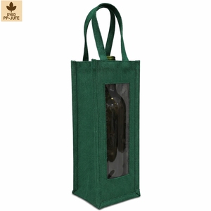 Sac cadeau en jute teint laminé avec logo personnalisé et fenêtre transparente en PVC 13x36x13 cm Vente en gros OEM ODM Exportateur de marques privées - Product Image 1