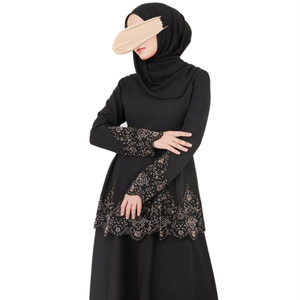 Baju Kurung Musulmán SIPO Negro Premium de Chifón con Diseño de Cuentas, Mangas Largas Bordadas y Dobladillo de Goma para Malasia - Product Image 1