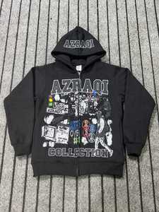Custom Azraqi international <b>Graphic</b> Print Men’s <b>Zip</b>-<b>Up</b> <b>Hoodie</b> with Drawstring Hood, Long Sleeves, and Street wear Artwork - Product Image 3