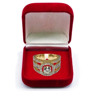 Anillo de Compromiso de Lujo con Halo de Oro Amarillo de 14K Chapado en Rodio, Diamante Natural Certificado por IGI, Joyería Premium para Novias, Venta al Por Mayor para Exportación - Product Image 1