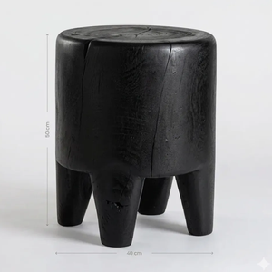 Minimalist <b>Rustic</b> Black <b>Side</b> <b>Table</b> Solid Suar Wood Handcrafted Cylindrical Accent <b>Table</b> Natural Wood Texture Durable - Product Image 3