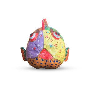 Statue de poisson en noix de coco style Picasso, peinte à la main, décoration artistique côtière en bois, ornement suspendu - Product Image 2