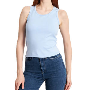 Top sin mangas con cuello redondo y encaje para mujer, estilo chaleco, ajustado y sexy, con botones, de seda/algodón - Product Image 1