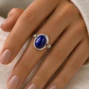 925 Sterling Silver Bohemian <b>Lapis</b> <b>Lazuli</b> <b>Ring</b> Handmade Natural Blue Gemstone Stackable Fine Jewelry Wholesale - Product Image 2