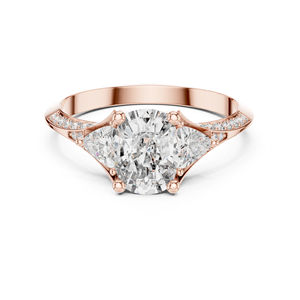 Bague solitaire pour femme en or blanc 14 carats avec diamant de laboratoire taille coussin, taille triligne et taille rond |   Cadeau d'anniversaire |   Nouveau diamant cultivé - Product Image 3