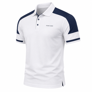 Men's White <b>Navy</b> Solid for <b>Shirt</b> Short Sleeve Knitted 100% Cotton Breathable Casual Front Logo Customizable OEM - Product Image 3