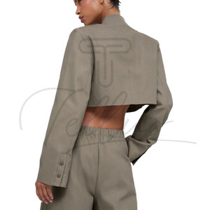 Blouson bomber court zippé pour femme, couleur unique et tendance, vente en gros de vêtements pour femmes - Product Image 4