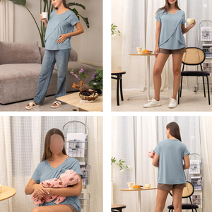 Vente en gros de hauts d'allaitement haute performance pour femmes, chemises d'allaitement à col rond, vêtements décontractés durables pour la grossesse - Product Image 6