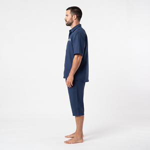 Wholesale Summer Blue Shirt and Shorts Suit Unique Applique Mirror Light <b>Sewing</b> <b>Set</b> Boxy Fit Lapel Button Down Shirt - Product Image 3