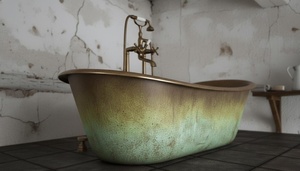 Bañera de cobre grabada, bañera de cobre lisa, bañera de cobre con patrón, bañera de cobre texturizada, bañera de cobre martillada a mano, bañera decorativa - Product Image 4