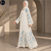 Robe Abaya brodée de motifs floraux raffinés pour femmes, à manches longues, tenue islamique modeste |   Tenue élégante pour occasions musulmanes, bleu fleuri