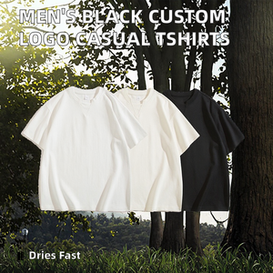 T-shirt à manches courtes surdimensionné pour homme, 100% coton, couleur unie, col roulé, jersey formel, logo imprimé sur le devant, écologique - Product Image 3