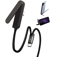Câble de charge rapide Type C 240W avec support de téléphone pliable, cordon de chargeur Type C tressé en nylon pour iPhone Samsung Xiaomi
