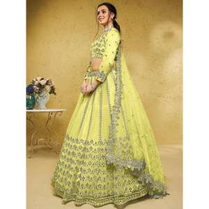 Impressionnant filet de travail vert citron Mehendi Wear Lehenga Choli - Product Image 5