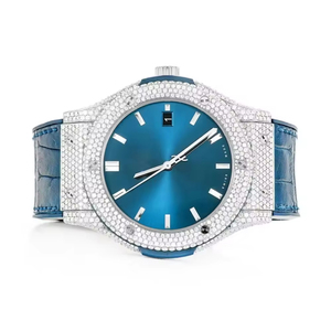 Reloj de Lujo de Alta Gama, Diseño Simple Unisex, Corte Cuadrado, Diamantes, Acero Inoxidable, Esfera Azul Personalizada, Movimiento de Cuarzo, Esfera de 41MM - Product Image 1