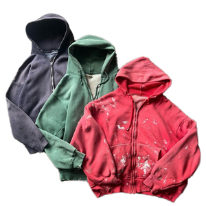 Nouveau sweat à capuche vintage pour homme, coupe oversize, en coton épais 100 %, délavé à l'acide, imprimé et zippé, idéal pour l'hiver - Product Image 4