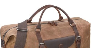 Sac de voyage en toile avec accents en cuir, fermeture éclair, sac de week-end, bagage de voyage léger, doublure en polyester pour hommes - Product Image 4