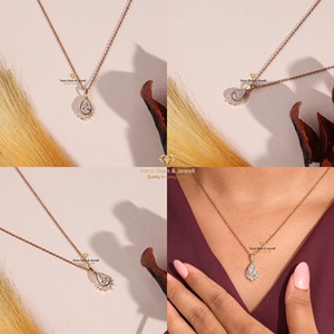 Pendentif demi-halo en diamant de laboratoire CVD de forme poire pour femme, clarté VVS2, couleur D, 1,00 carat, or massif 14 carats, certifié IGI - Product Image 5