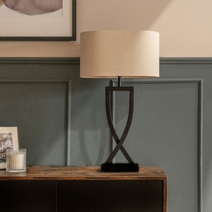 Infinity Twist Metal Table Lamp with Linen <b>Drum</b> <b>Shade</b> Sculptural Base Durable Finish Warm Ambient <b>Lighting</b> for Living Room - Product Image 3