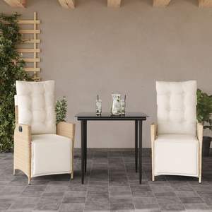 Set da Pranzo da Giardino in Polyrattan Beige con Poggiapiedi Regolabili Medi per Pranzi all'Aperto - Product Image 1