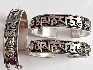 Tibetan Buddhist Peace Mantra White <b>Metal</b> Cuff Bangle Men's Religious Gift Alloy Antique Copper Plated - Product Image 2