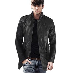 Abrigo de Cuero Vacuno Genuino Ecológico, Casual, con Cuello Alto y Cremallera para Hombre, Otoño Invierno, Nuevo, Transpirable - Product Image 1