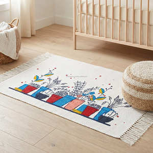 Tapis de chambre d'enfant en coton imprimé botanique avec motif de feuilles forestières pour chambre de bébé et chambre d'enfant - Product Image 2