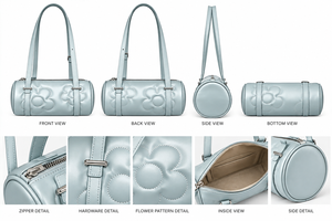 PU Leather Fashion Shoulder <b>Bag</b> with Heart Embossed Zipper Polyester Lining Two Straps for Women Outdoor Travel - Product Image 3