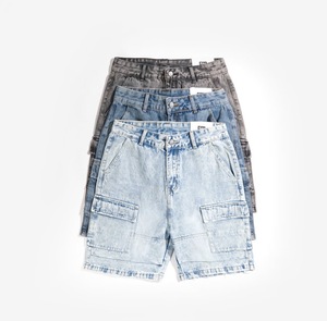 Pantalones Cortos Cargo de Mezclilla Holgados para Hombre, 100% Algodón Transpirable, con Parches y Cierre de Botones, Estilo Urbano, para Verano - Product Image 1
