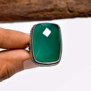 Natural Green Chalcedony Sterling Silver <b>Ring</b> Faceted Gemstone Handmade Statement Jewelry <b>Ring</b> For Women And Men - Product Image 1