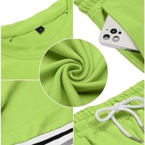 <b>Men's</b> Lime Green Knitted T-<b>Shirt</b> and Shorts Set Crew Neck Quick Dry Solid Color Casual Summer Wear - Product Image 3